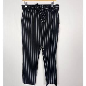 Violets & Roses Womens 29 Black White Striped Tapered Pants Tie Waist Belt Sz 8